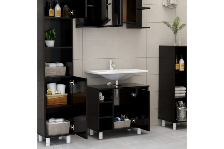 Kylpyhuonekaappi musta 60x32x53,5 cm lastulevy - Musta - Kylpyhuoneekaappi valaistuksella - Seinäkaappi & korkea kaappi - Kylpyhuonekaapit