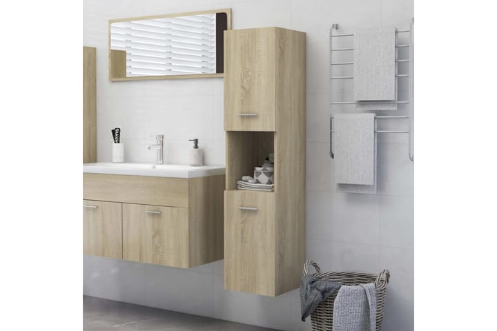 Kylpyhuonekaappi Sonoma-tammi 30x30x130 cm lastulevy - Kylpyhuoneekaappi valaistuksella - Seinäkaappi & korkea kaappi - Pyykkikaappi - Kylpyhuonekaapit