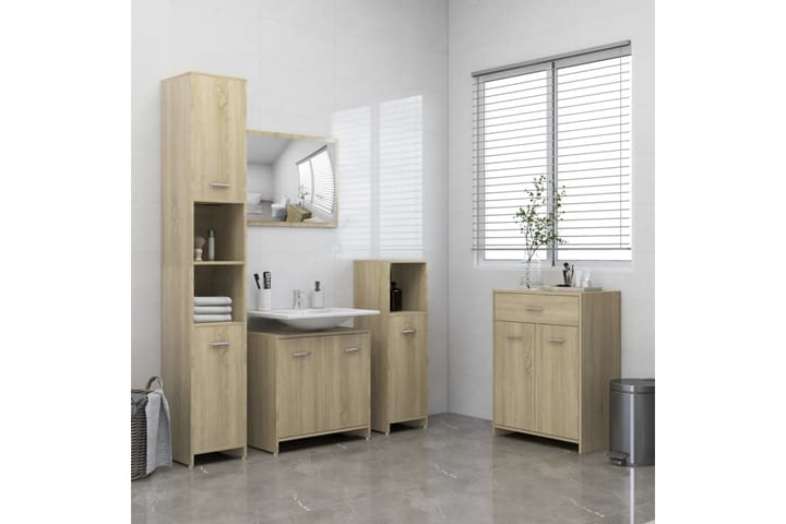 Kylpyhuonekaappi Sonoma-tammi 60x33x80 cm lastulevy - Ruskea - Kylpyhuonekaapit - Pyykkikaappi - Seinäkaappi & korkea kaappi - Kylpyhuoneekaappi valaistuksella