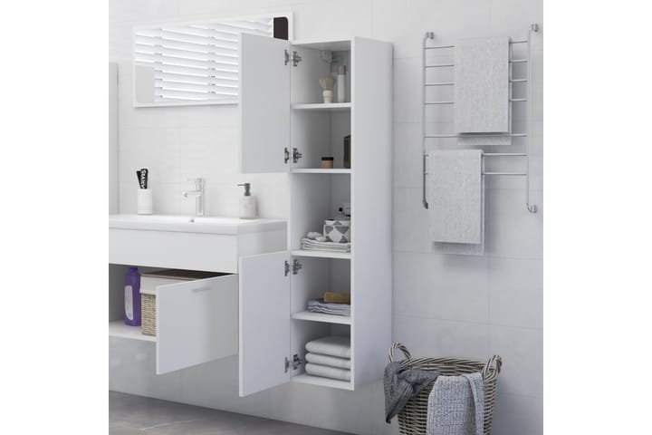 Kylpyhuonekaappi valkoinen 30x30x130 cm lastulevy - Valkoinen - Kylpyhuoneekaappi valaistuksella - Seinäkaappi & korkea kaappi - Pyykkikaappi - Kylpyhuonekaapit