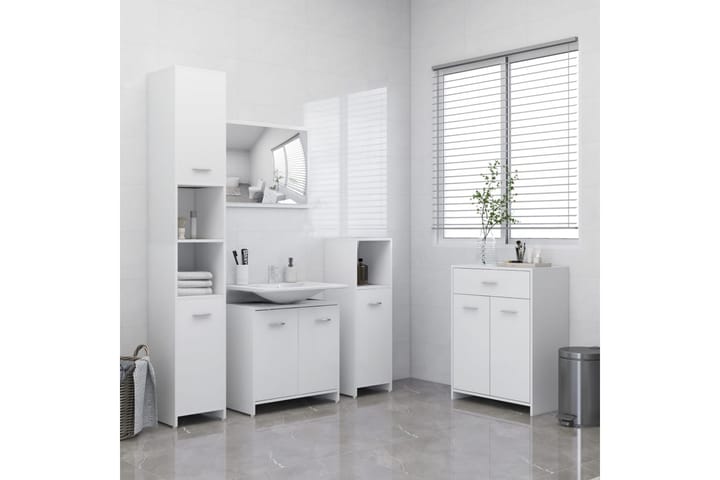 Kylpyhuonekaappi valkoinen 60x33x80 cm lastulevy - Valkoinen - Kylpyhuoneekaappi valaistuksella - Seinäkaappi & korkea kaappi - Pyykkikaappi - Kylpyhuonekaapit
