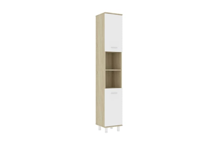 Kylpyhuonekaappi valkoinen/Sonoma-tammi 30x30x179 cm - Beige - Kylpyhuonekaapit - Seinäkaappi & korkea kaappi - Kylpyhuoneekaappi valaistuksella