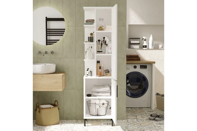 Säilytyskaappi Violaceae 45x173,6 cm - Valkoinen - Talo & remontointi - Keittiö & kylpyhuone - Kylpyhuone - Kylpyhuonekalusteet - Seinäkaappi & korkea kaappi