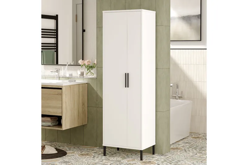Säilytyskaappi Violaceae 50,4x165 cm - Valkoinen - Talo & remontointi - Keittiö & kylpyhuone - Kylpyhuone - Kylpyhuonekalusteet - Seinäkaappi & korkea kaappi