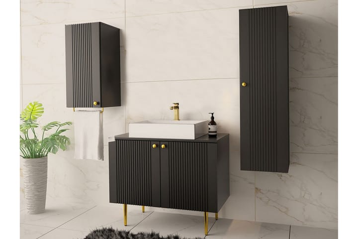 Seinäkaappi Glenndale 35x35 cm - Musta - Kylpyhuoneekaappi valaistuksella - Seinäkaappi & korkea kaappi - Kylpyhuonekaapit