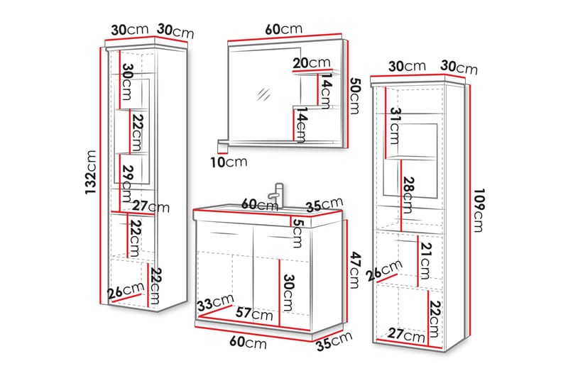 Somender Kylpyhuonekalustesetti 132 cm - Talo & remontointi - Keittiö & kylpyhuone - Kylpyhuone - Kylpyhuonekalusteet - Kylpyhuonekalustepaketit