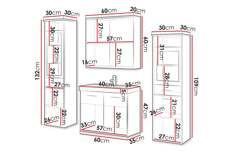 Somender Kylpyhuonekalustesetti 132 cm - Talo & remontointi - Keittiö & kylpyhuone - Kylpyhuone - Kylpyhuonekalusteet - Kylpyhuonekalustepaketit