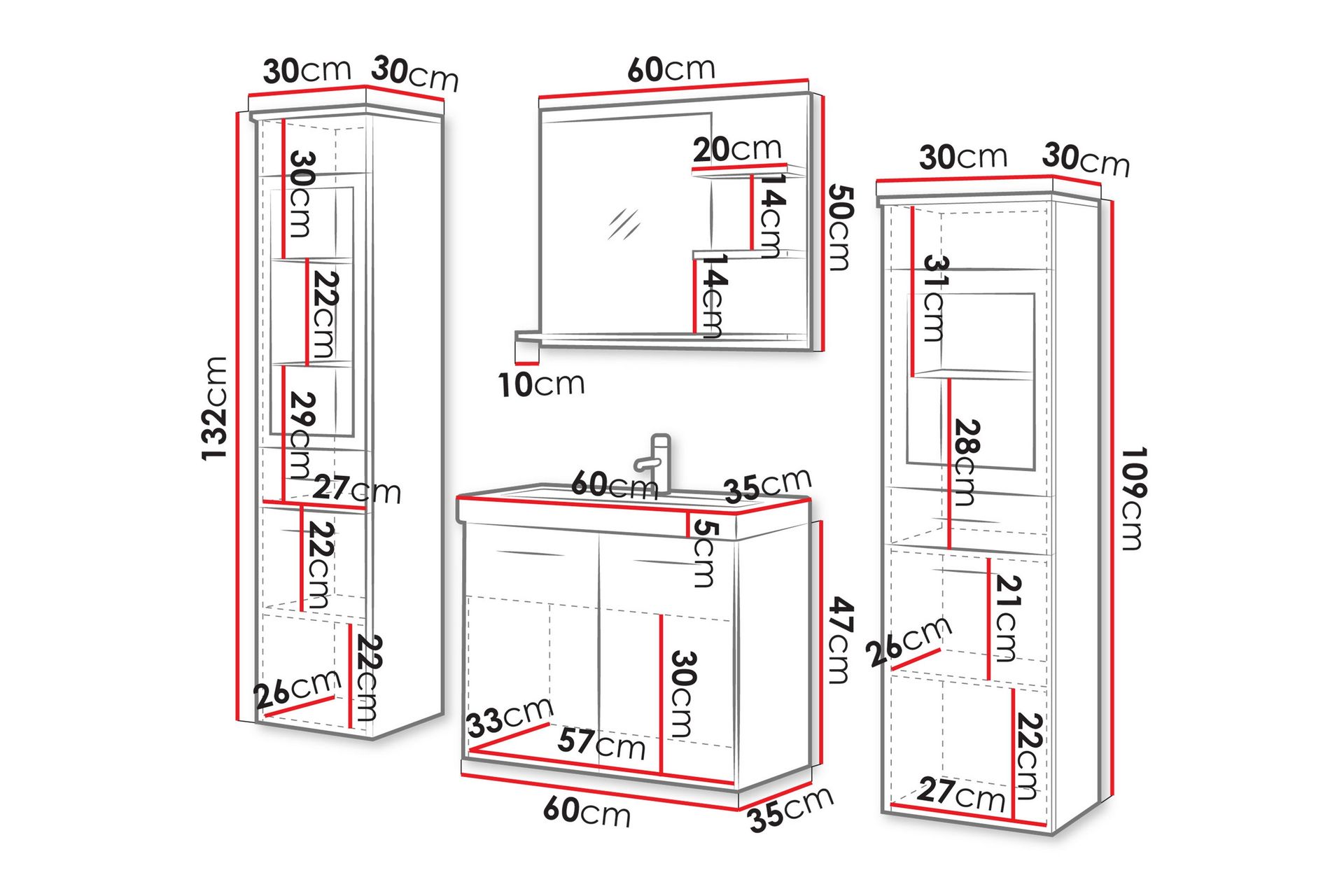 Somender Kylpyhuonekalustesetti 132 cm - Talo & remontointi - Keittiö & kylpyhuone - Kylpyhuone - Kylpyhuonekalusteet - Kylpyhuonekalustepaketit