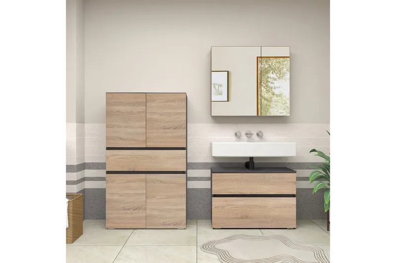 Wisla Korkea Kaappi Kylpyhuoneeseen 130x76x35 cm - Harmaa - Talo & remontointi - Keittiö & kylpyhuone - Kylpyhuone - Kylpyhuonekalusteet - Kylpyhuonekaapit