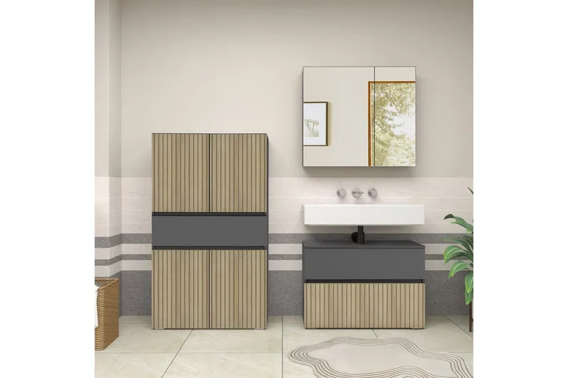 Wisla Korkea Kaappi Kylpyhuoneeseen 130x76x35 cm - Harmaa - Talo & remontointi - Keittiö & kylpyhuone - Kylpyhuone - Kylpyhuonekalusteet - Kylpyhuonekaapit