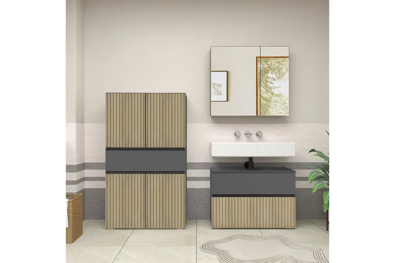 Wisla Korkea Kaappi Kylpyhuoneeseen 130x76x35 cm - Harmaa - Talo & remontointi - Keittiö & kylpyhuone - Kylpyhuone - Kylpyhuonekalusteet - Kylpyhuonekaapit