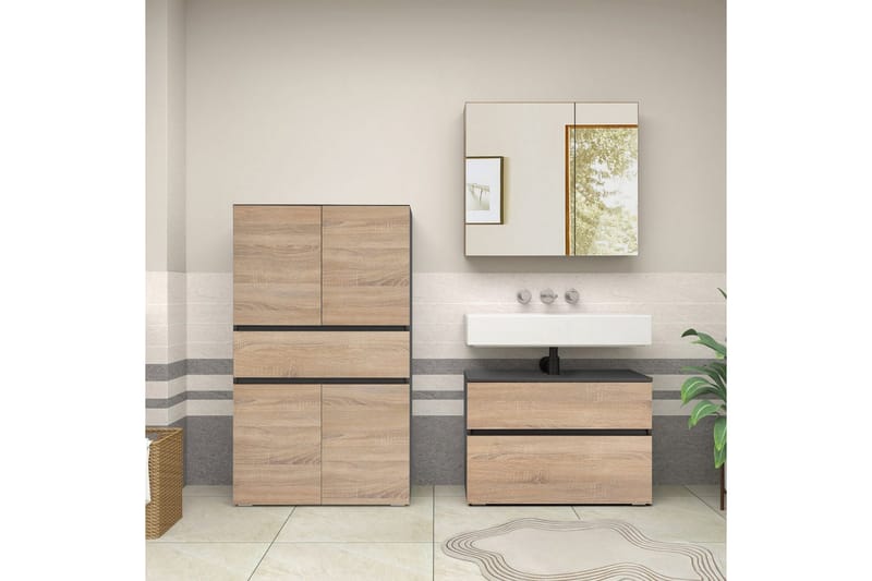 Wisla Korkea Kaappi Kylpyhuoneeseen 130x76x35 cm - Harmaa - Talo & remontointi - Keittiö & kylpyhuone - Kylpyhuone - Kylpyhuonekalusteet - Kylpyhuonekaapit