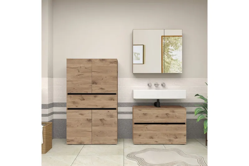 Wisla Korkea Kaappi Kylpyhuoneeseen 130x76x35 cm - Luonto - Talo & remontointi - Keittiö & kylpyhuone - Kylpyhuone - Kylpyhuonekalusteet - Kylpyhuonekaapit