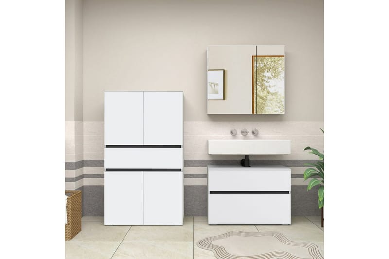 Wisla Korkea Kaappi Kylpyhuoneeseen 130x76x35 cm - Valkoinen - Talo & remontointi - Keittiö & kylpyhuone - Kylpyhuone - Kylpyhuonekalusteet - Kylpyhuonekaapit