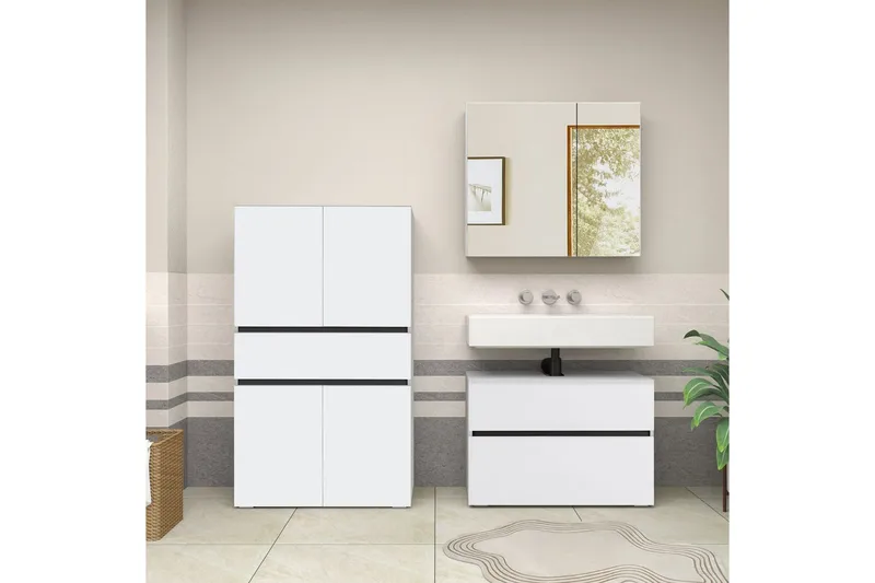 Wisla Korkea Kaappi Kylpyhuoneeseen 130x76x35 cm - Valkoinen - Talo & remontointi - Keittiö & kylpyhuone - Kylpyhuone - Kylpyhuonekalusteet - Kylpyhuonekaapit