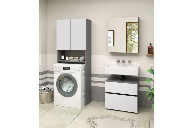 Wisla Korkea Kaappi Kylpyhuoneeseen 180x68x37 cm - Valkoinen - Talo & remontointi - Keittiö & kylpyhuone - Kylpyhuone - Kylpyhuonekalusteet - Kylpyhuonekaapit