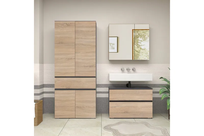 Wisla Korkea Kaappi Kylpyhuoneeseen 180x76x37 cm - Luonto - Talo & remontointi - Keittiö & kylpyhuone - Kylpyhuone - Kylpyhuonekalusteet - Kylpyhuonekaapit