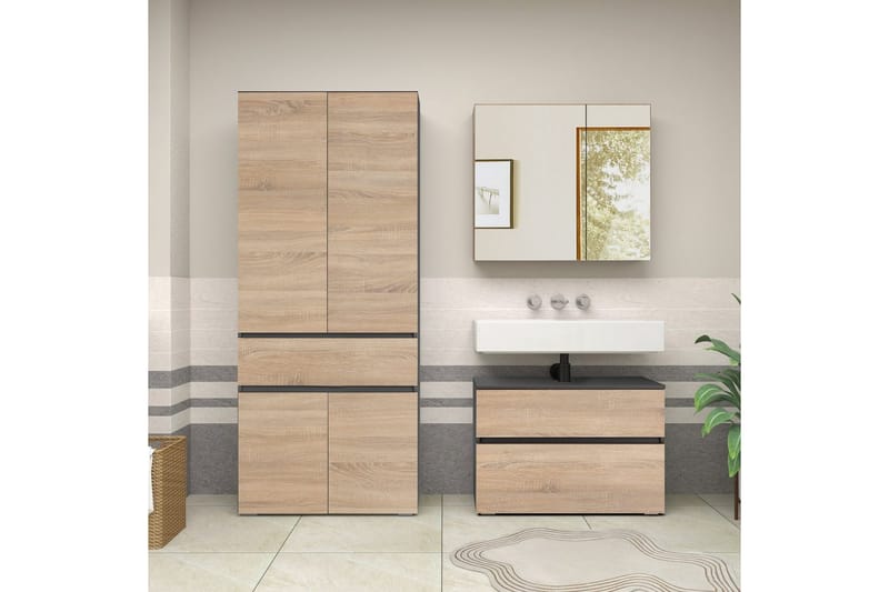 Wisla Korkea Kaappi Kylpyhuoneeseen 180x76x37 cm - Luonto - Talo & remontointi - Keittiö & kylpyhuone - Kylpyhuone - Kylpyhuonekalusteet - Kylpyhuonekaapit