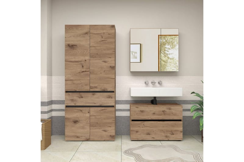 Wisla Korkea Kaappi Kylpyhuoneeseen 180x76x37 cm - Luonto - Talo & remontointi - Keittiö & kylpyhuone - Kylpyhuone - Kylpyhuonekalusteet - Kylpyhuonekaapit