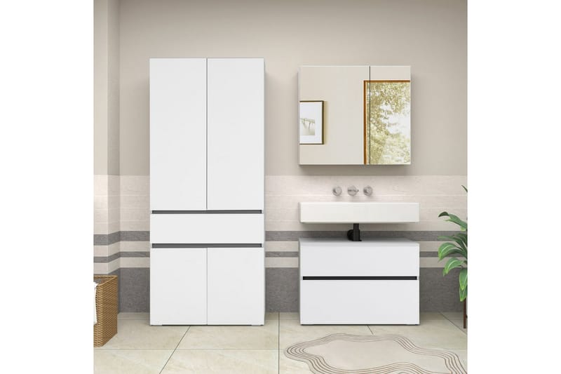 Wisla Korkea Kaappi Kylpyhuoneeseen 180x76x37 cm - Valkoinen - Talo & remontointi - Keittiö & kylpyhuone - Kylpyhuone - Kylpyhuonekalusteet - Kylpyhuonekaapit