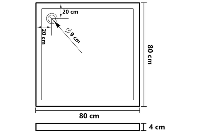 Suihkualusta neliö ABS musta 80x80 cm - Musta - Talo & remontointi - Keittiö & kylpyhuone - Kylpyhuone - Kylpyhuonetarvikkeet - Muuta