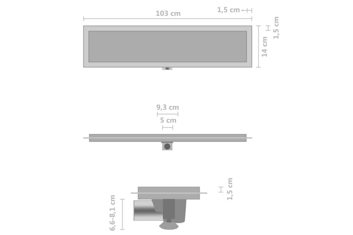 Suihkukaivo 2-in-1 kansi 103x14 cm ruostumaton teräs - Poistoletkut & lattiakaivot - Sisäviemärit