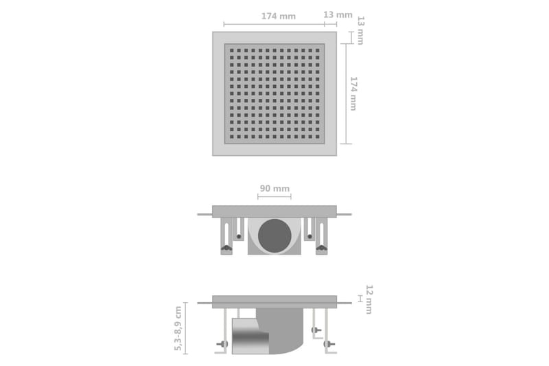 Suihkukaivo 20x20 cm ruostumaton teräs - Poistoletkut & lattiakaivot - Sisäviemärit