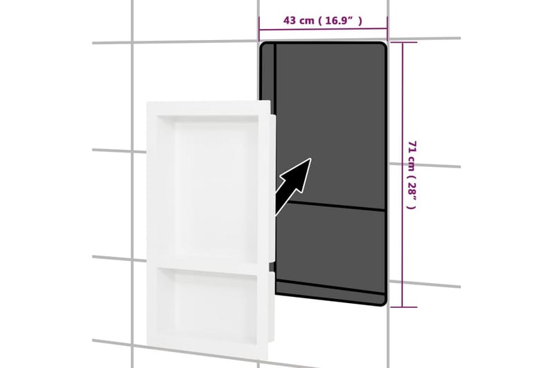 Suihkusyvennys 2 osastolla korkeakiilto valkoinen 41x69x9 cm - Valkoinen - Talo & remontointi - Keittiö & kylpyhuone - Kylpyhuone - Suihkutarvikkeet - Suihkuhyllyt & suihkukorit