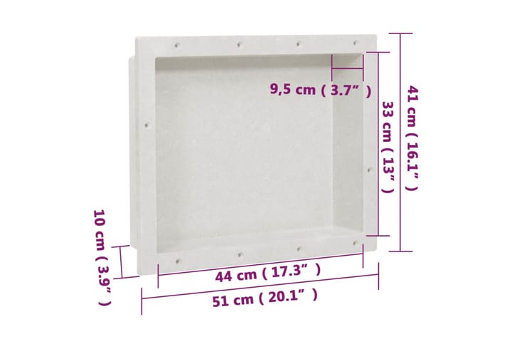 Suihkusyvennys mattavalkoinen 41x51x10 cm - Valkoinen - Suihkuhyllyt & suihkukorit - Hyllyt & korit suihkuun