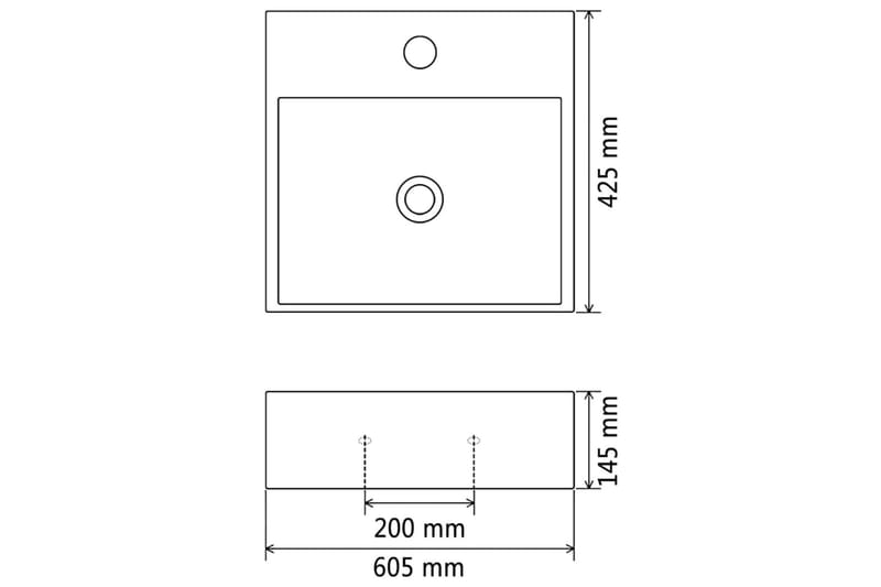 Keraaminen pesuallas hanareiällä 60,5x42,5x14,5 cm Valkoinen - Valkoinen - Talo & remontointi - Keittiö & kylpyhuone - Kylpyhuone - Pesualtaat - Pesuallas