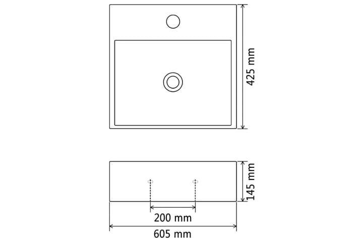 Keraaminen pesuallas hanareiällä 60,5x42,5x14,5 cm Valkoinen - Valkoinen - Pesuallas