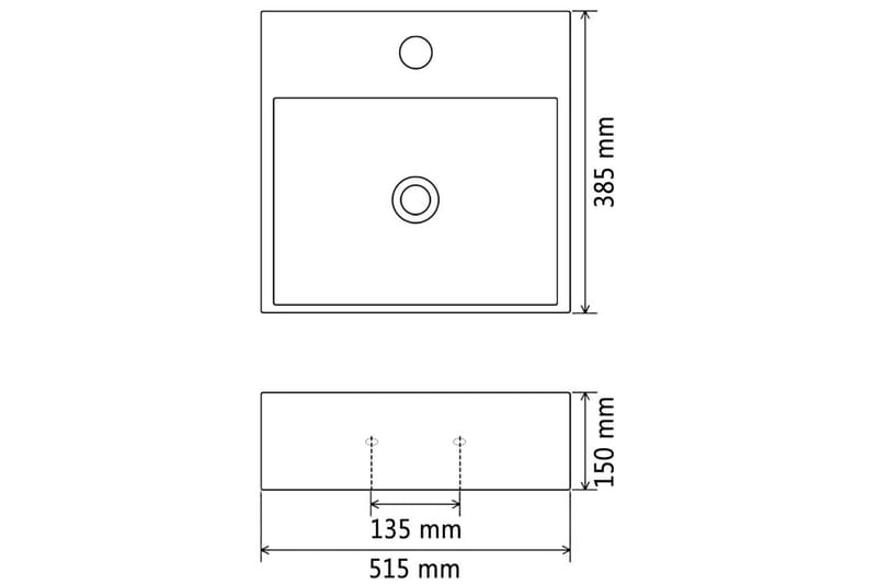 Keraaminen pesuallas hanareiällä 51,5x38,5x15 cm Valkoinen - Valkoinen - Talo & remontointi - Keittiö & kylpyhuone - Kylpyhuone - Pesualtaat - Pesuallas