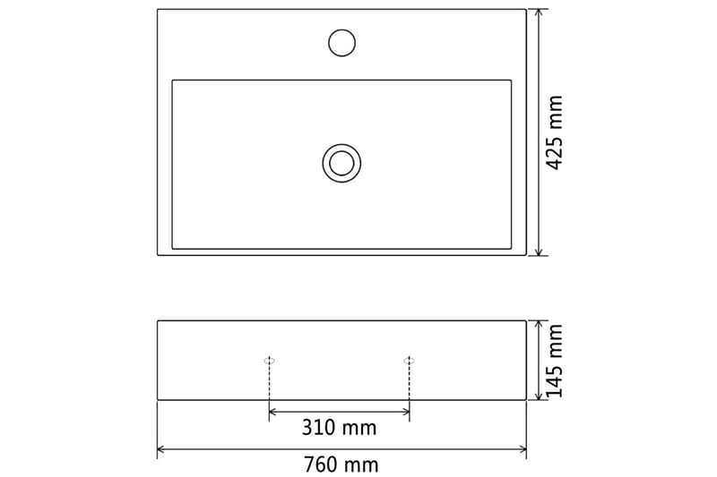 Keraaminen pesuallas hanareiällä 76x42,5x14,5 cm Valkoinen - Valkoinen - Talo & remontointi - Keittiö & kylpyhuone - Kylpyhuone - Pesualtaat - Pesuallas