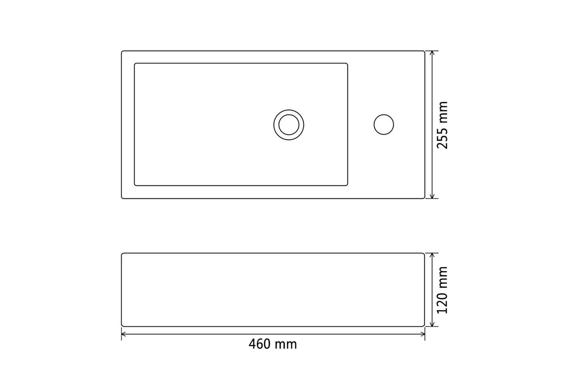 Suorakulmainen pesuallas hanareiällä keramia 46x25,5x12cm - Musta - Talo & remontointi - Keittiö & kylpyhuone - Kylpyhuone - Pesualtaat - Pesuallas