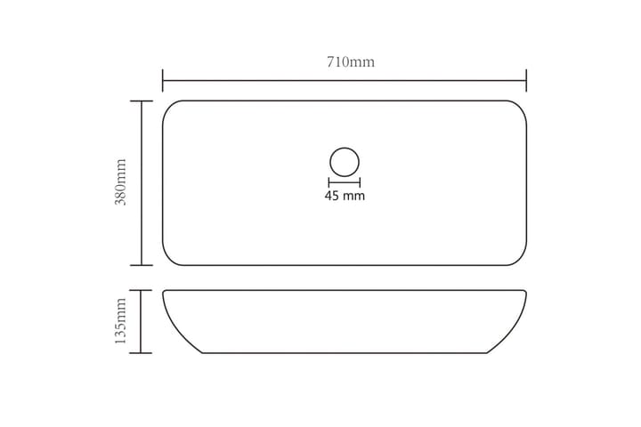 Ylellinen pesuallas suorakaide matta tummanruskea 71x38 cm - Pesuallas