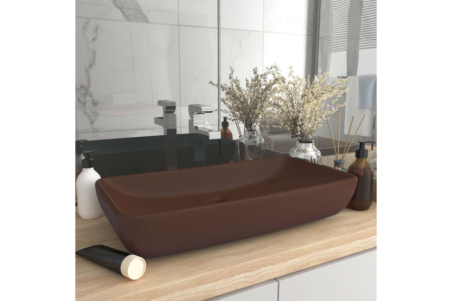 Ylellinen pesuallas suorakaide matta tummanruskea 71x38 cm - Talo & remontointi - Keittiö & kylpyhuone - Kylpyhuone - Pesualtaat - Pesuallas