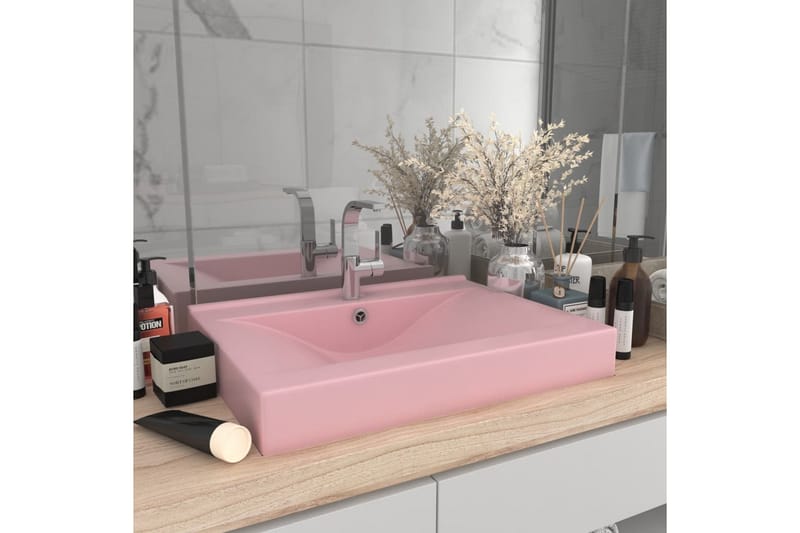 Ylellinen pesuallas hanareiällä matta pinkki 60x46 cm - Talo & remontointi - Keittiö & kylpyhuone - Kylpyhuone - Pesualtaat - Pesuallas