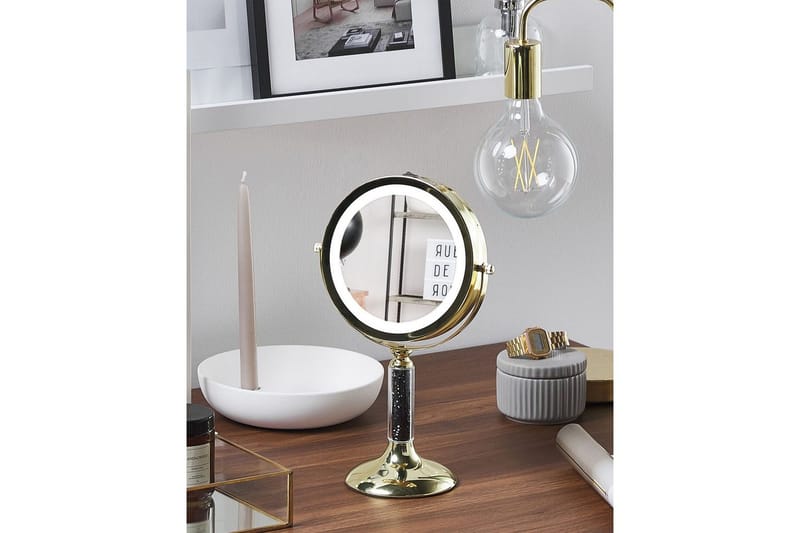 Sminkspegel Beliani Baixas Guld/svart GOLD||Black - Talo & remontointi - Keittiö & kylpyhuone - Kylpyhuone - Kylpyhuonetarvikkeet