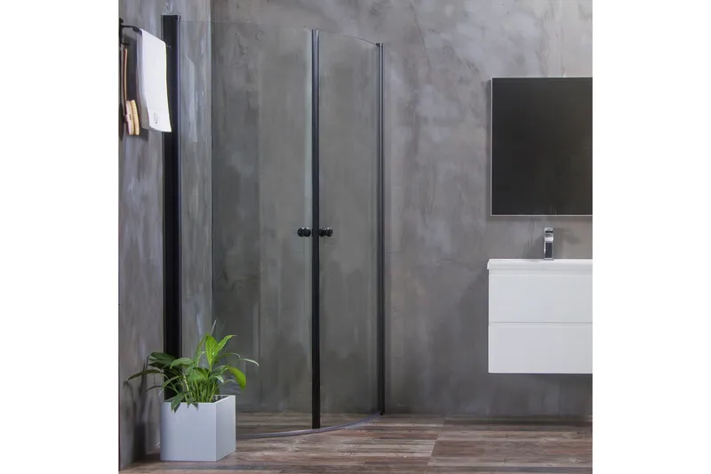 Bathlife Mångsidig Suihkukulma Pyöreä ovi 45° Musta, 1100 cm