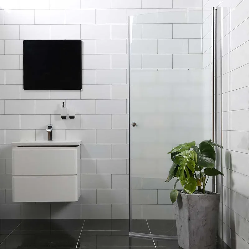 Mångsidig-suihkuovi 45°, osittain huurrettu lasi, 1000, Hopea
