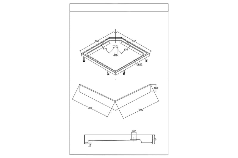 Suihkukaappi Ideal 90x90 cm Suora - Valkoinen - Talo & remontointi - Keittiö & kylpyhuone - Kylpyhuone - Suihkukalusteet - Suihkukaapit