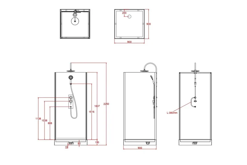 Suihkukaappi Osvall 90x90 cm - MustaValkoinen - Talo & remontointi - Keittiö & kylpyhuone - Kylpyhuone - Suihkukalusteet - Suihkukaapit