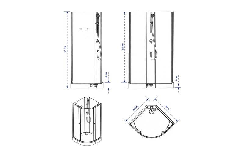 Suihkukaappi Torset 210 cm - Valkoinen/Harmaa - Talo & remontointi - Keittiö & kylpyhuone - Kylpyhuone - Suihkukalusteet - Suihkukaapit