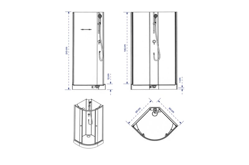 Suihkukaappi Torset 210 cm - Valkoinen/Harmaa - Suihkukaapit