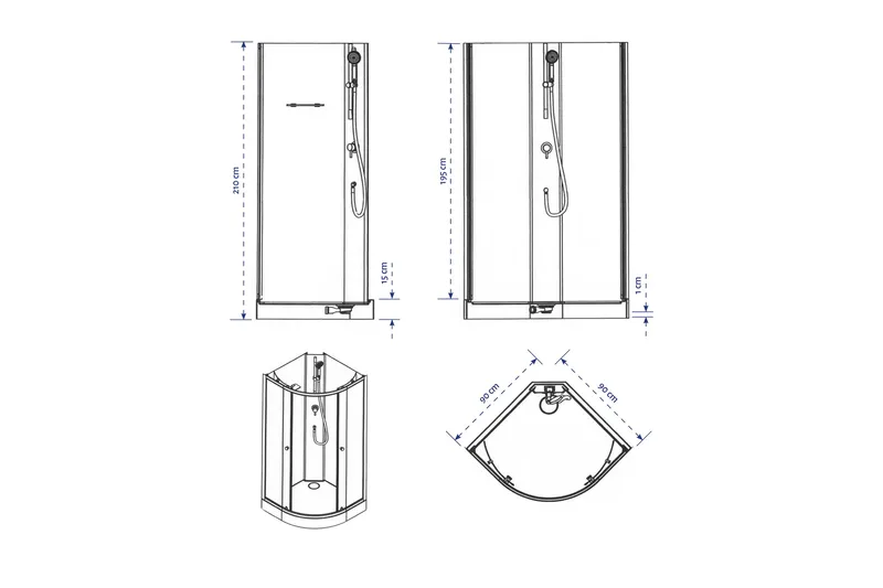 Suihkukaappi Torset 210 cm - Valkoinen/Harmaa - Talo & remontointi - Keittiö & kylpyhuone - Kylpyhuone - Suihkukalusteet - Suihkukaapit