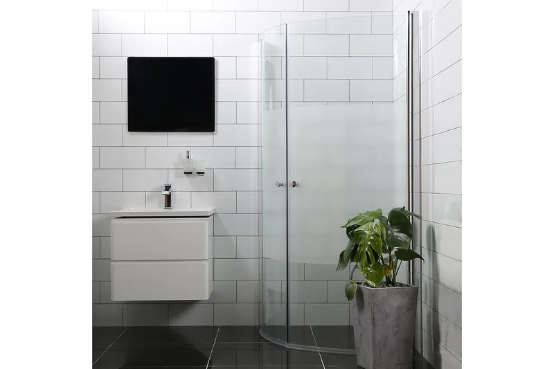Suihkukulma Bathlife Mångsidig Pyöreä Ovi 45° 90 cm, Hopea/Osittain huurre