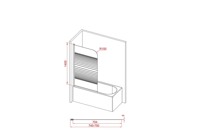 Suihkuseinä Ruske 140 cm - Musta - Talo & remontointi - Keittiö & kylpyhuone - Kylpyhuone - Suihkukalusteet - Suihkuseinät
