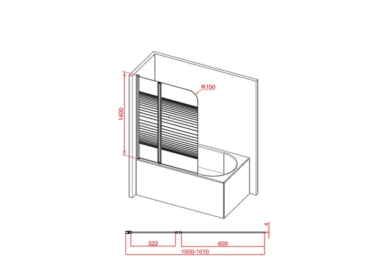 Suihkuseinä Almunge 140 cm - Musta - Suihkuseinät