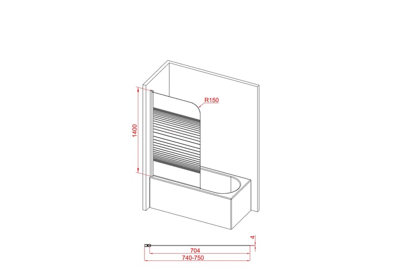 Suihkuseinä Almunge 140 cm - Musta - Suihkuseinät