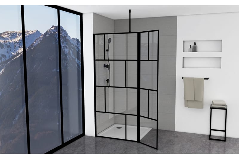 Suihkuseinä Hålahult 130x195 cm - Musta - Talo & remontointi - Keittiö & kylpyhuone - Kylpyhuone - Suihkukalusteet - Suihkuseinät